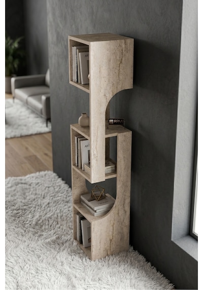 5 Katlı Modern Dekoratif Kitaplık Ve Çok Amaçlı Raf Ünitesi Abanoz