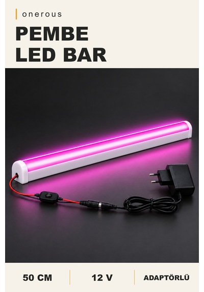Onerous 50 Cm 12v Pembe Led Bar, Anahtarlı, Adaptörlü, Yapışkanlı