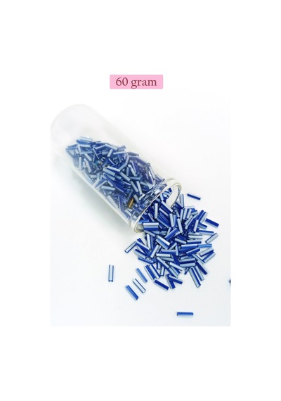 Uzun Boru Kesme Boncuk Çap 2mm Uzunluk 10 Mm - 60 Gram - Mavi Beyaz - Bnc275