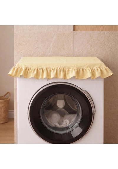 Fırfırlı Çamaşır Makinesi Örtüsü - Çeyizlik Dekoratif Banyo Makine Kılıfı- Sarı