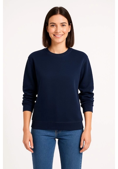 Novalisse Kadın 3 İplik Pamuklu Düz Bisiklet Yaka Sweatshirt - Lacivert Çoklu Renk