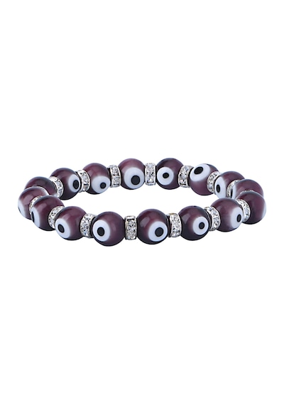 Stretch 10 Mm Koyu Mor Renkli Nazar Boncuklu Kristal Taşlı Rondela Bileklik Diğer