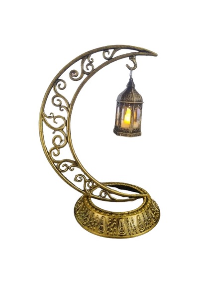 Dodomar 28 Cm Ramazan Dekoratif Masa Üstü Led Lamba Seti - Eskitme Gold Hilal - Kancalı Diğer
