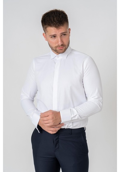 White Stone Roma G2023 Likralı Pamuklu Slim Fit Ata Yaka Gömlek Beyaz