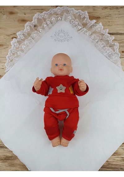 Yenidoğan Pırıltı Taç Nakışlı İnci Delüks Kundak Bebek Battaniyesi Ekru Ekru