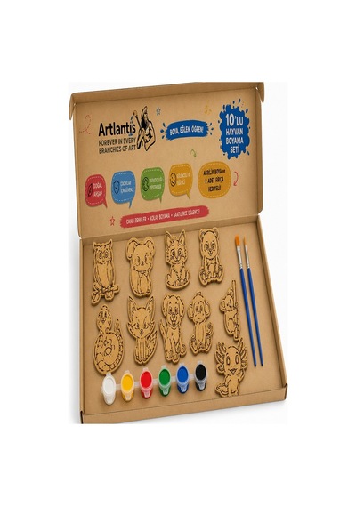 Ahşap Boyama Hayvanlar 10 Lu 1 Paket 10x15cm Set1 Ahşap Boyama 6 Renk Boya Resim Fırçası Etkinlik Çocuk Gelişim Motor