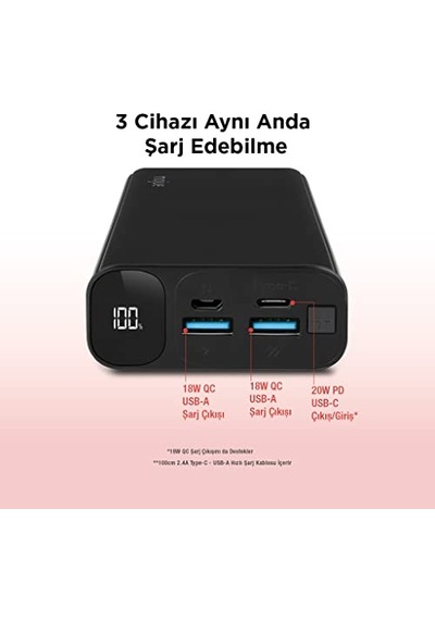 Pb06 20.000mah Pd 20w Lcd Ekranlı Taşınabilir Şarj Aleti Powerbank Siyah