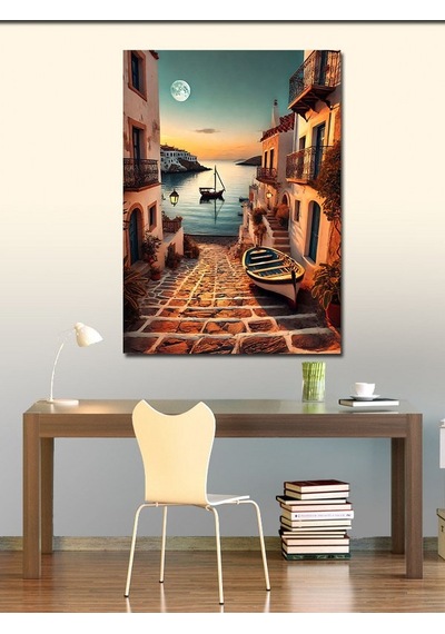 Kanvas Tablo Akdeniz Stili Sokak Ve Deniz 100cmx140cm