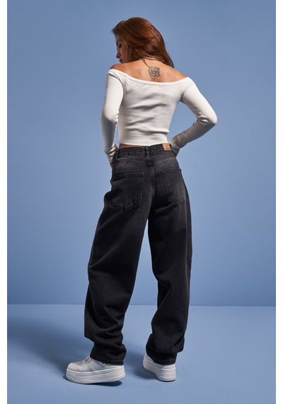 it's basic Kadın Koyu Füme Renk Cindy 2w41 Skater Fit Bol Kesim Denim Jean