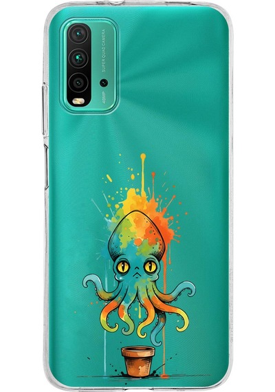 Poco M3 İle Uyumlu Splash Ahtapot Tasarımlı Şeffaf Silikon Kılıf Şeffaf