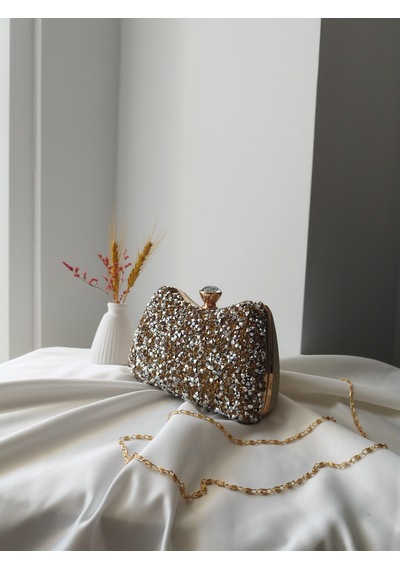 Vivazzaluxe Kristal Taşlı Kadın Abiye, Clutch Çanta Altın