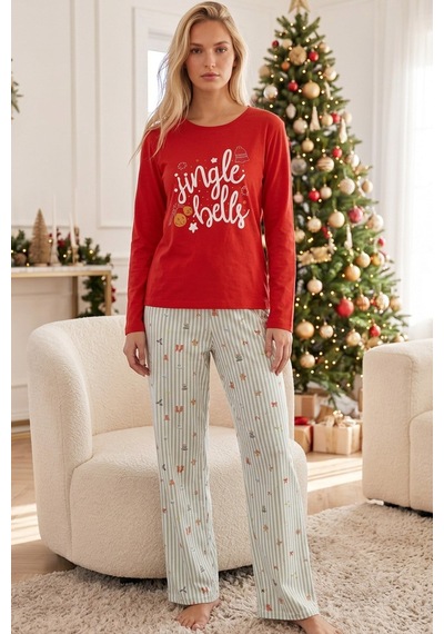 Siyah İnci Yılbaşı Temalı Pamuklu Likralı Örme Pijama Takım26240364 NAR ÇİÇEĞİ