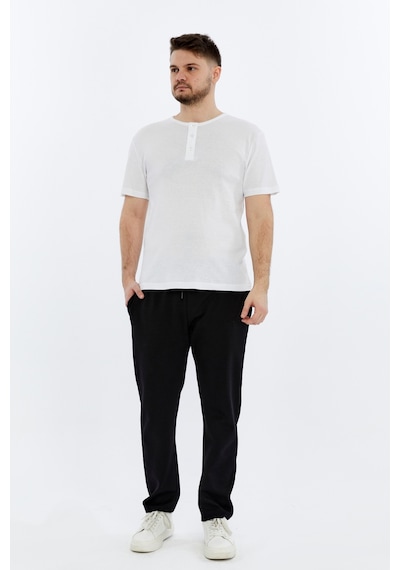 Erkek Henley Yaka %100 Pamuklu Dokulu Kumaştan Kısa Kollu Günlük Basic Tişört Beyaz