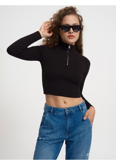 Loose Crop Kadın Bluz U.kol Siyah