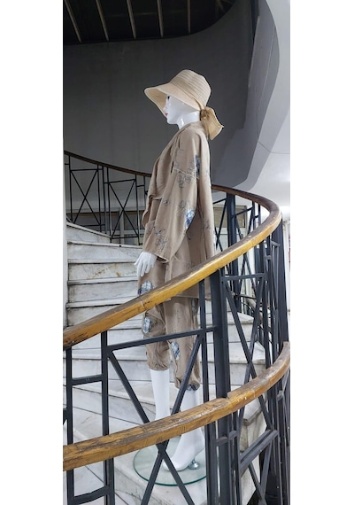 Boho Şalvar Pantolon Asimetrik Ceket Takım Vizon