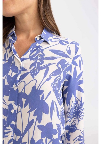 Defacto Loose Fit Desenli Uzun Kollu Gömlek U3684AZ24SMBE284 Mavi
