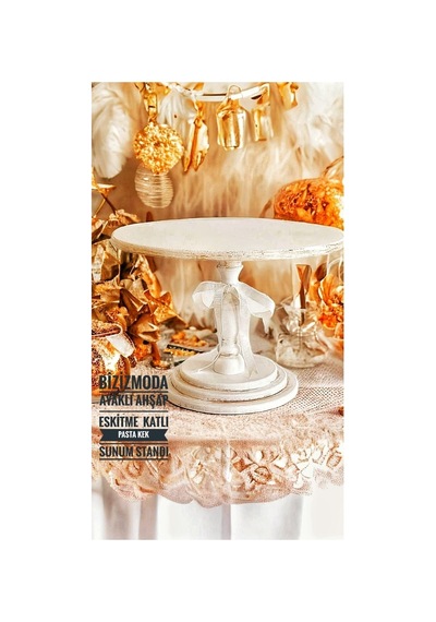 Handmade Pasta Standı Ahşap Ayaklı Katlı Sunum Servis Standı Eskitme Kek Standı Beyaz Eskitme