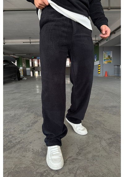 Mass Plus Oversize Fermuarlı Dik Yaka Baggy Pantolonlu Polar Takım Siyah