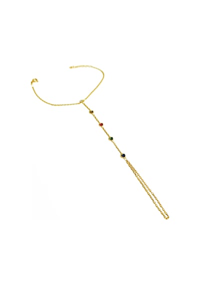 Renkli Taşlı Kalpli Gümüş Şahmeran Bileklik - Rose Renk Gold