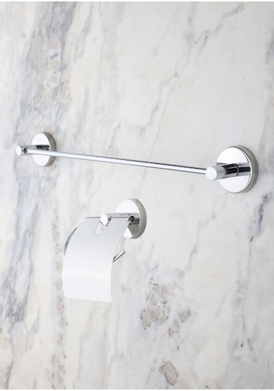 MultiStore Krom Uzun Havluluk / Geniş Kapaklı Tuvalet Kağıtlığı 2li Set Krom