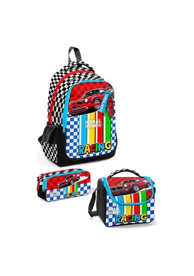 Kids Kırmızı Araba Desenli 3 Lü Okul Çanta Seti Set0133257