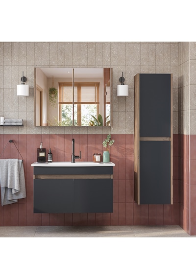 Lavabolu Mdf 80 Cm Banyo Alt Dolabı + Aynalı Üst Dolabı + Banyo Boy Dolabı , Banyo Dolabı Seti. Atlantik Çam - Antrasit Lavabolu Mdf 80 Cm Banyo Alt Dolabı + Aynalı Üst Dolabı + Banyo Boy Dolabı , Banyo Dolabı Seti. Atlantik Çam - Antrasit