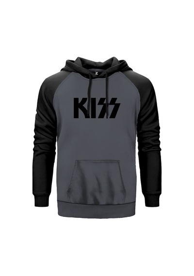 Kiss Logo 2 Gri Renk Reglan Kol Sweatshirt