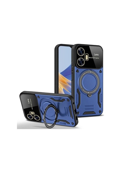 Realme C55 Kılıf Manyetik Standlı Joy Lens Premium Tank Silikon Kapak - Lacivert Lacivert