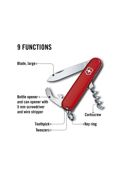 Lexroo İsviçre Çakısı, Waiter, Swiss Army Knife, Çok Amaçlı Alet, 9 Fonksiyonlu, Bıçak, Büyük Çok Renkli