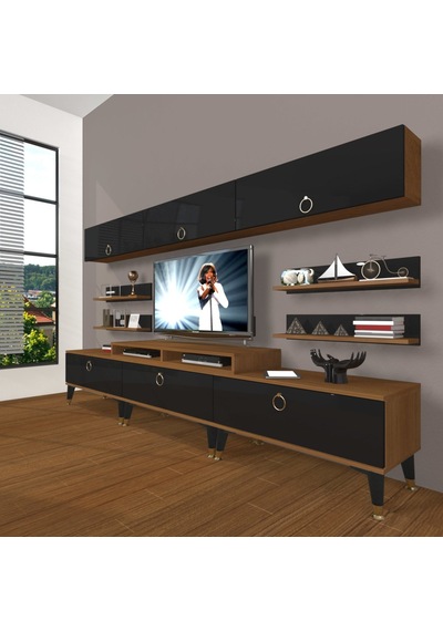 Decoraktiv Ekoflex 8y Mdf Gold Tv Ünitesi Tv Sehpası Ceviz - Siyah