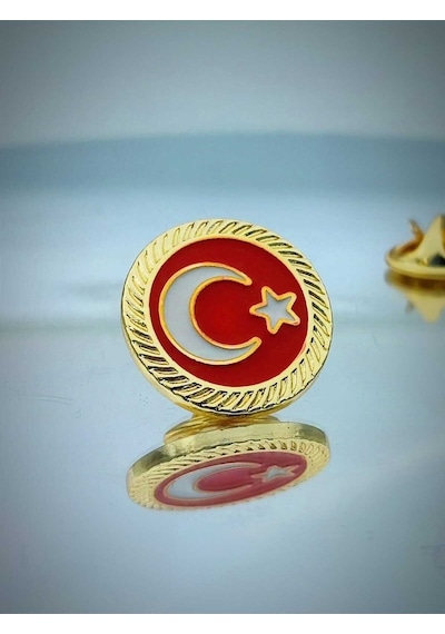 Yörük Tasarım Türk Bayrağı Fasetli Altın Kaplama Yaka Rozeti Altın