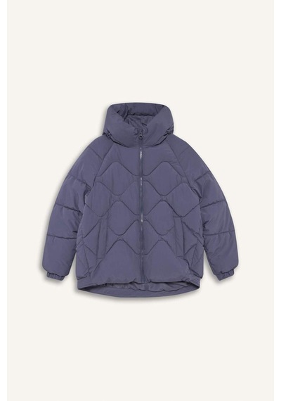 Defacto Defactofit Su İtici Oversize Fit Geniş Kalıp Kapüşonlu Fermuarlı Cepli Şişme Mont E9260ax25aupr492 Mor-pr492