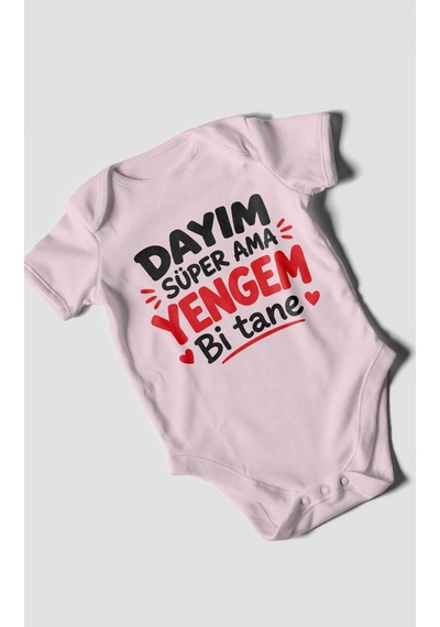 Morivokids Dayım Süper Ama Yengem Bi Tane Kısa Kollu Bebek Body %100 Pamuk Bebe Pembe