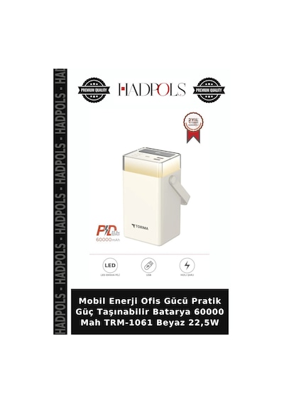 Mobil Enerji Ofis Gücü Pratik Güç Taşınabilir Batarya 60000 Mah Trm-1061 Beyaz 22,5w Diğer