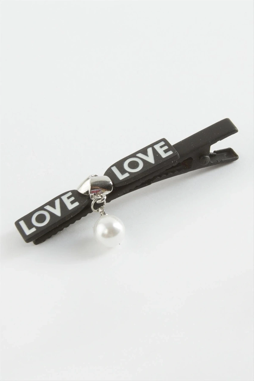 Love Yazılı İnci Pens Toka Siyah