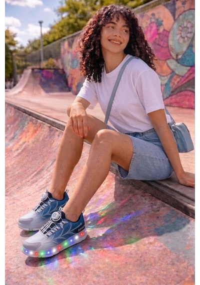 Nstil Unisex Yetişkin Çocuk Spor Ayakkabı Akıllı Bağcıklı Çıkarılabilen Patenli Işıklı Sneaker 003 Mavi Nstil Unisex Yetişkin Çocuk Spor Ayakkabı Akıllı Bağcıklı Çıkarılabilen Patenli Işıklı Sneaker 003 Mavi