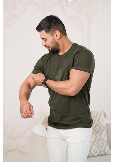 Paul Martin Bisiklet Yaka Önü Baskılı Pamuklu Basic Regular Fit T-shirt Yeşil