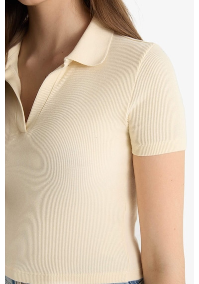 Defacto Fitted Polo Yaka Fitilli Kaşkorse Kısa Kollu Tişört A0379ax25smer144 Ekru