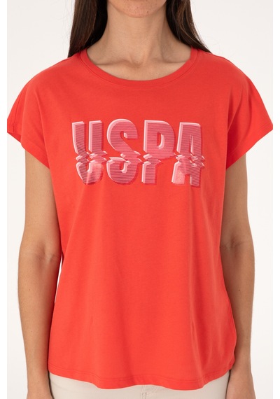 U.S. Polo Assn. Kadın Kırmızı Bisiklet Yaka Tişört 50299764-VR213
