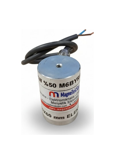 Ø40x60 Mm 24v Elektromıknatıs M6 Bağlantılı, Yandan Kablo Çıkışlı, %100 Çalışma, Güçlü Tutma Ve Sürekli Kullanım Tipi