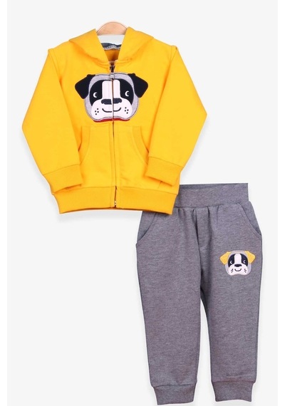 Erkek Çocuk Eşofman Takımı Köpek Nakışlı Sarı (1-4 Yaş)