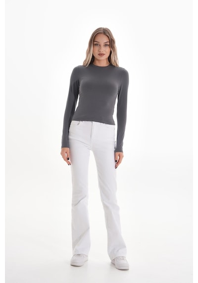 Likralı Pamuk Tişört-slim Fit -füme Füme