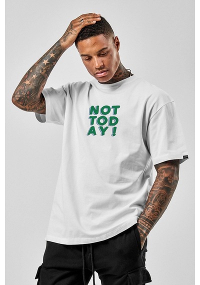 Oversize Not Today Baskılı Beyaz Tshirt Nrage26 Beyaz