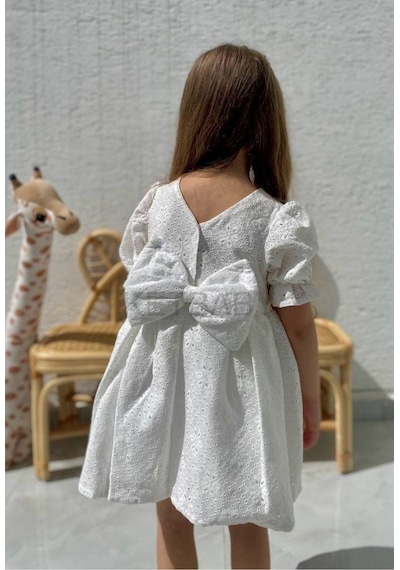 Ketbaby Kız Çocuk Fiyonk Detaylı Fisto Elbise Beyaz Beyaz