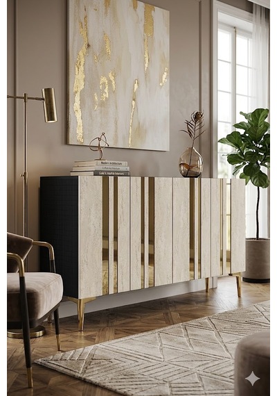 Ka1230atg Mia Konsol Ve Tv Sehpası Antrasit-traverten-gold 120cm