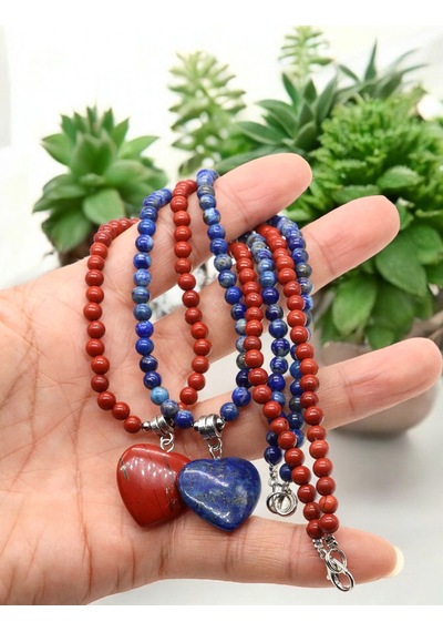 Lapis Lazulli Kolye Lapis Taşı Kolye Çelik Tel Çelik Uzatma Zinciri Doğal Taş 4 Mm Kalpli Kolye Mavi Mavi