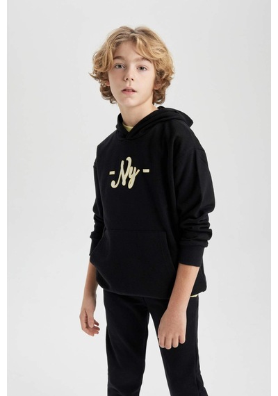 DeFacto Erkek Çocuk Oversize Geniş Kalıp Kapüşonlu Sırt Baskılı Sweatshirt B6135A824SPBK81