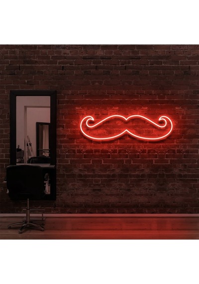 Bıyık Figürlü Neon Tabela Kırmızı