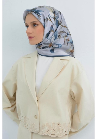 Armine İpek Eşarp 2026 Yaz - 9524-01 Buz Mavi Gümüş Sura