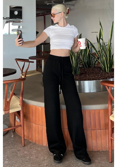 Siyah Beli Ayarlanabilir Geniş Paça Pantolon Mg2089 SiYAH